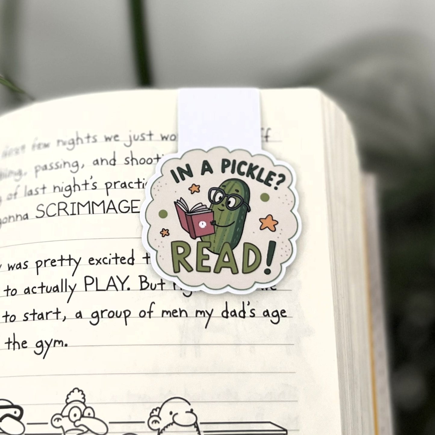 In a Pickle? Read! | Magnetic Bookmark | Cute pickle illustration