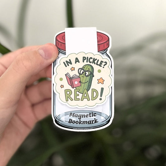 In a Pickle? Read! | Magnetic Bookmark | Cute pickle illustration